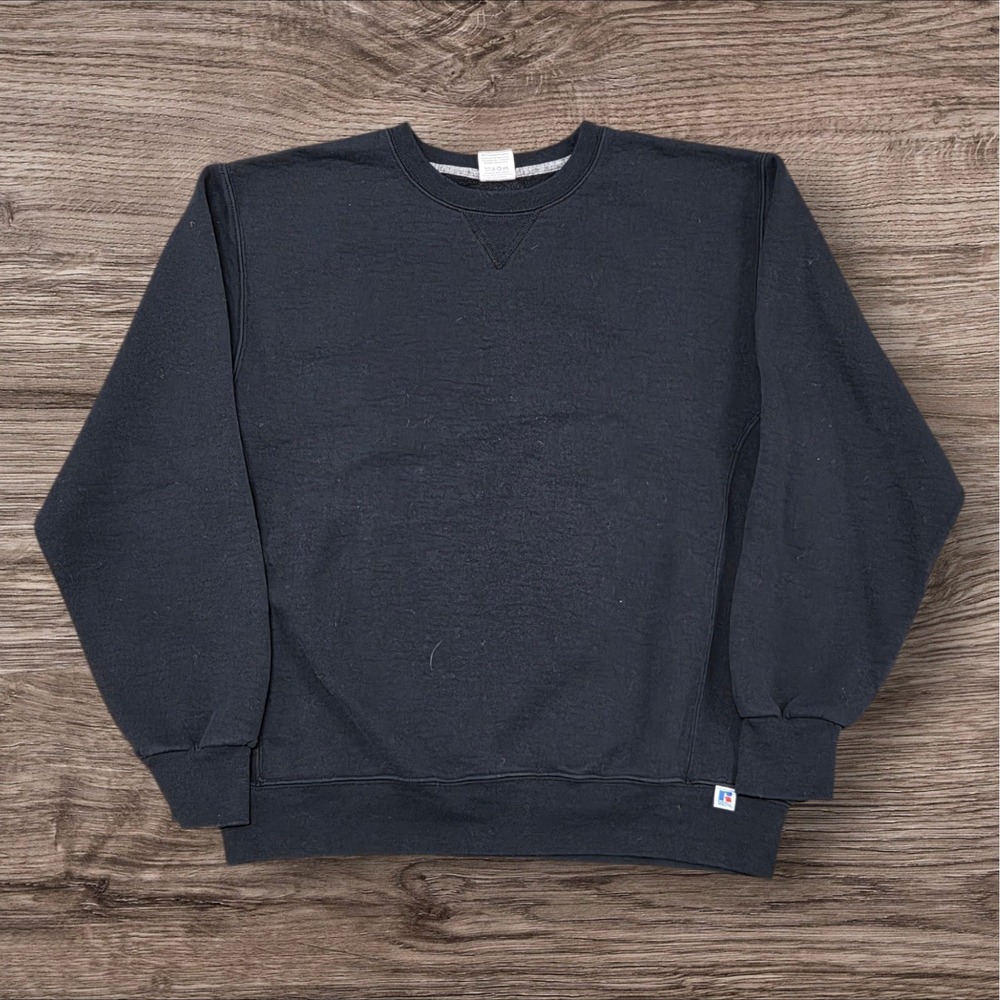 Russell Athletic Mens Large Black Crewneck Sweatshirt V-Stitch Pullover